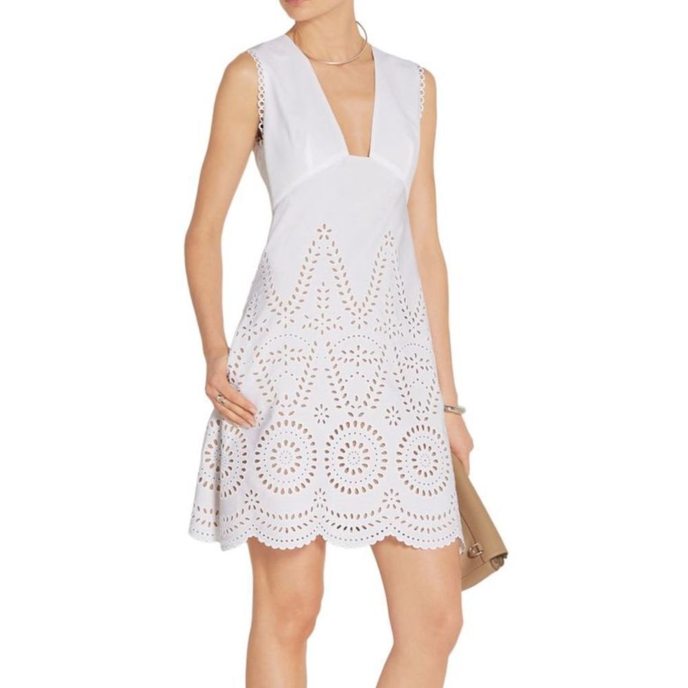 STELLA MCCARTNEY Aline Broderie Anglaise V-Neck Mini Dress Sz IT‎ 44